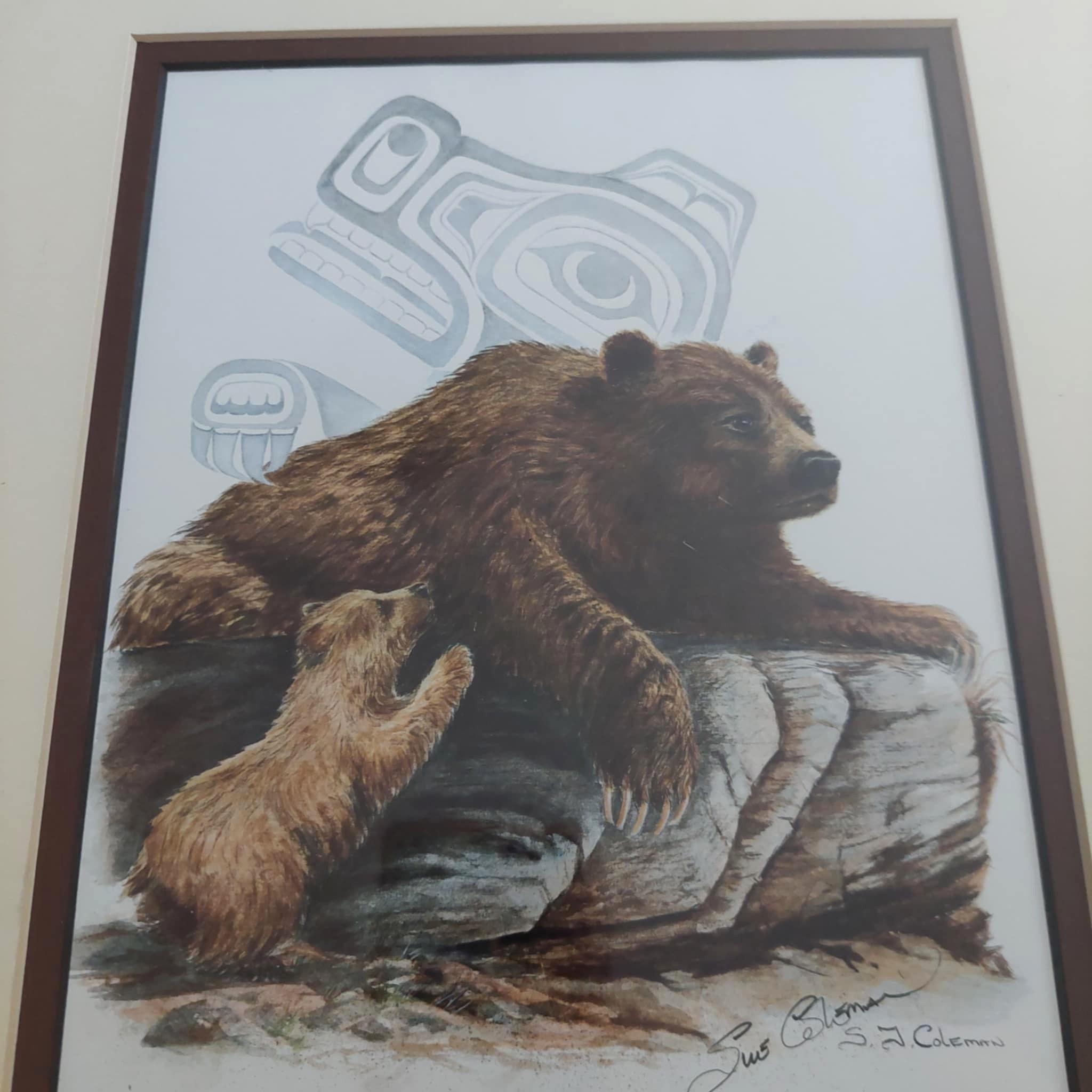 HAND SIGNED Vintage Sue Coleman Native Design Matted Print Picture