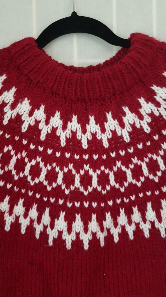 Alpine Vintage Wool Icelandic Ski Sweater - Red an