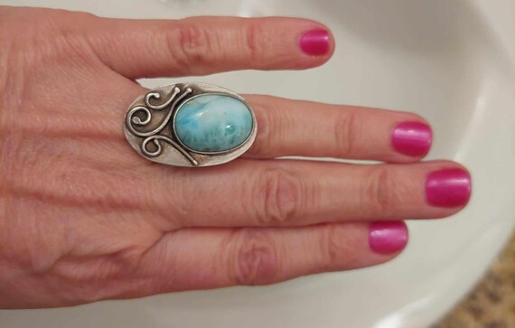 Larimar Ring Sterling Silver, Large Statement Rin… - image 3