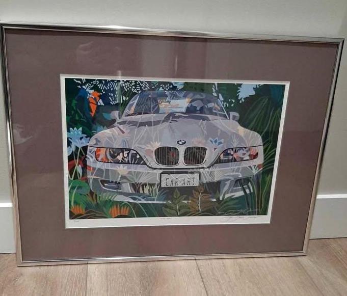 SIGNED PRINT Car-art by Sue Steele Thomas Image of BMW Z3 Roadster