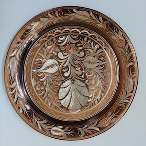 Copper Istanbul Flower Etched Decorative Plate