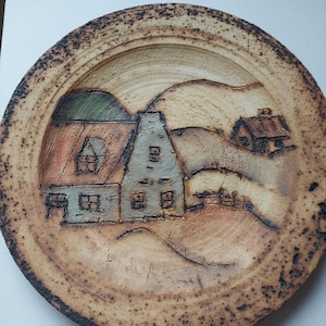 Vintage LARGE Ceramic Wall Plate, QUEBEC Artist, 12.5 Inch Studio Pottery Wall Plate
