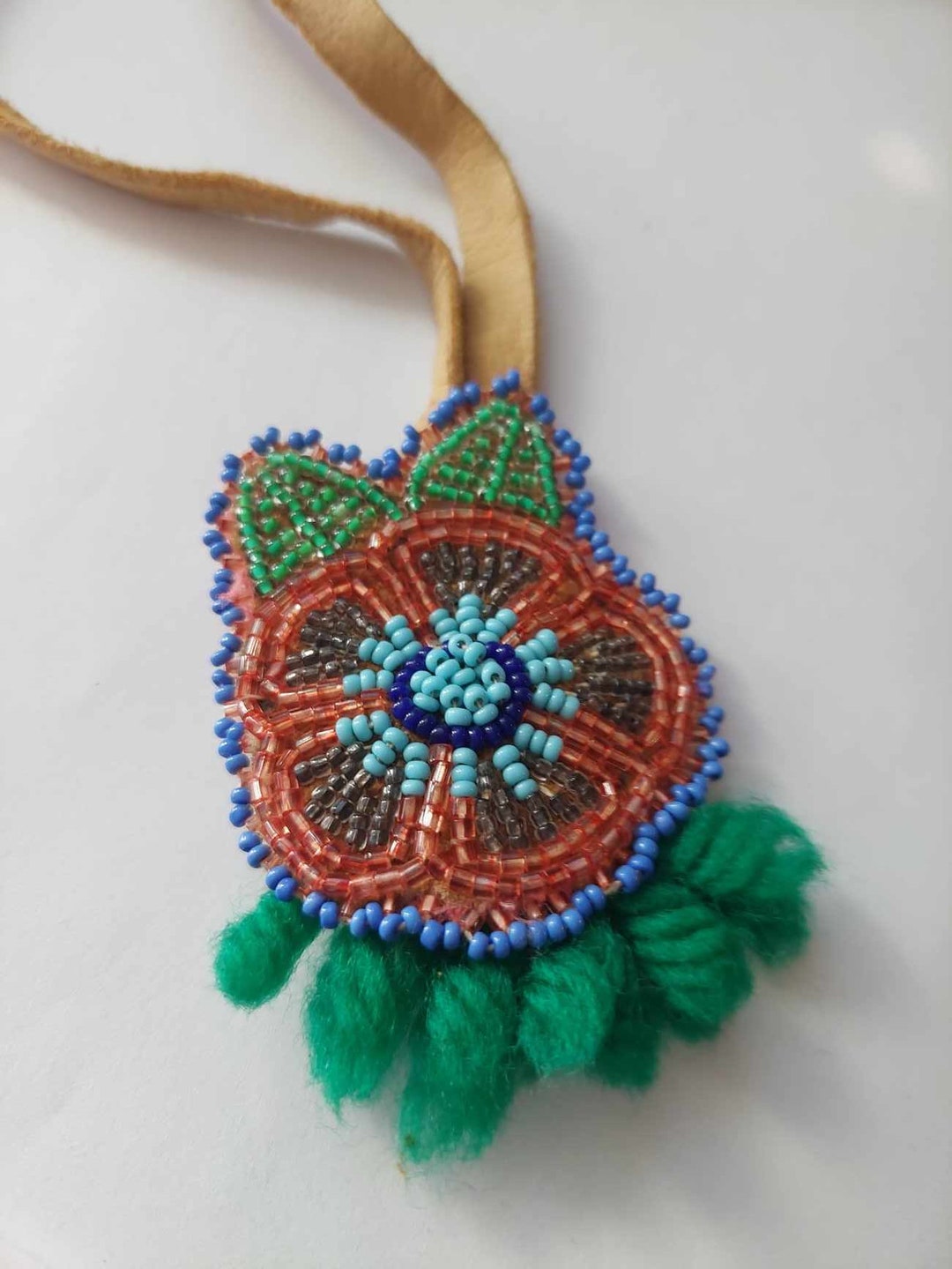 Vintage Yukon Hand Beaded First Nations Leather Flower Necklace - Etsy