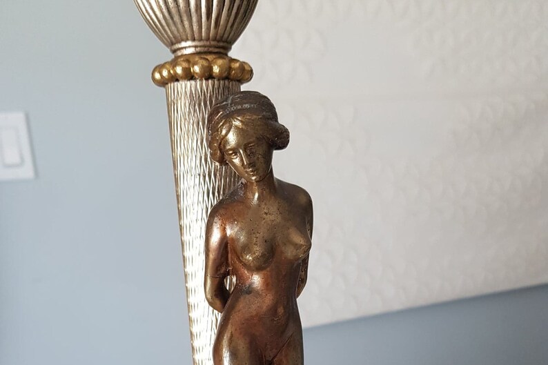 Naked Lady Art Nouveau Faceted Crystal Glass Brass Table Lamp European Electrical