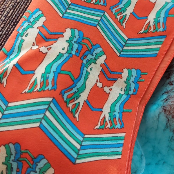 Retro Double Ladies Design Bright Coloured Scarf, 60's Vintage