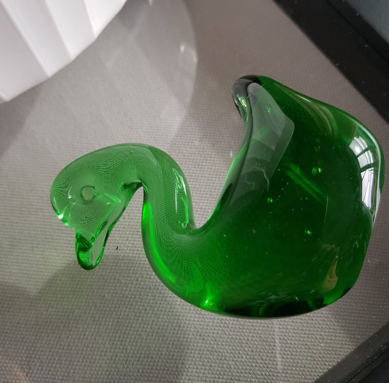 Vintage Murano Swan Green Glass Figurine