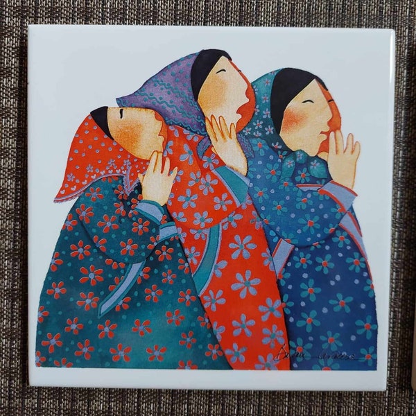 Barbara Lavallee Tile , Trivet , Alaskan Native Art; Alaskan Artist; Indian Art; Alaska Native