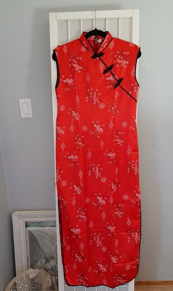 Vintage Red Oriental Long Dress -Thailand Size XL