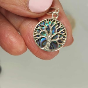 Natürliche Abalone Muschel Silber Baum Design Kleiner Anhänger