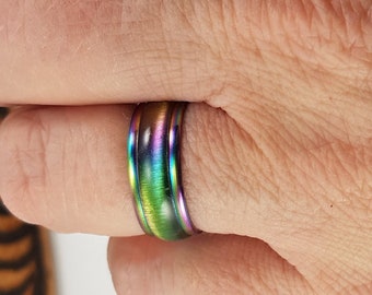 Rainbow Coloured Titanium Ring Band