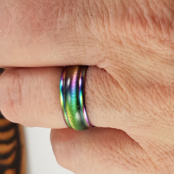 Rainbow Coloured Titanium Ring Band