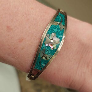 Bracelet vintage en forme de coquillages d'ormeau incrusté d'ormeaux du Mexique