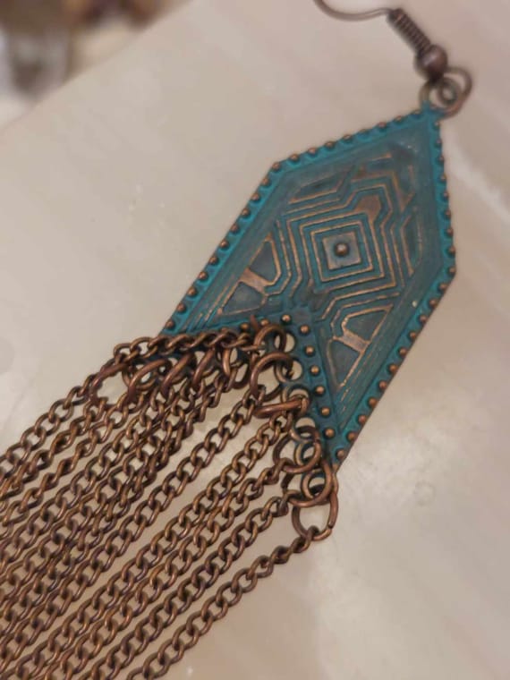 Boho Oxidized Metal Chain Long Dangle Earrings - image 2