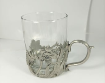 Seagull Pewter, Small Glass Vase, Tulip Design, Flowers, Vintage
