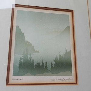 Vintage Peter Markgraf Canadian zeefdrukkunstenaar, gematteerde ingelijste kunst, Brits-Columbia, Canada