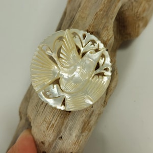 Vintage Carved BIRD Mother Of Pearl Shell Brooch