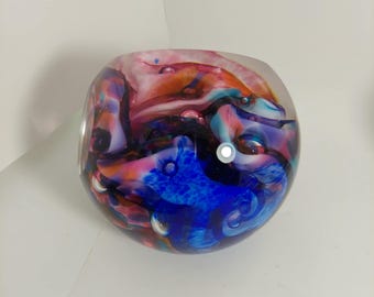 Robert Held Art Glass Swirl Cobalt Blue and Pink Paperweight