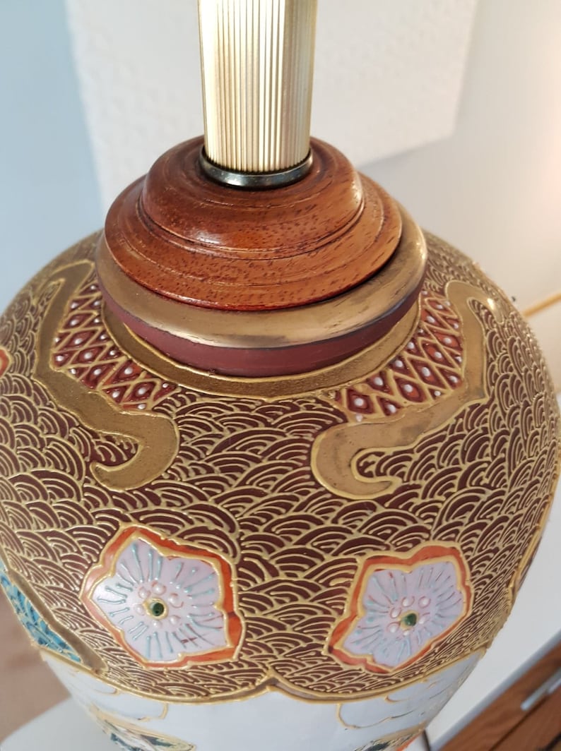 Moriage Large Vintage Satsuma Table Lamp Hand Painted Japan Etsy Canada