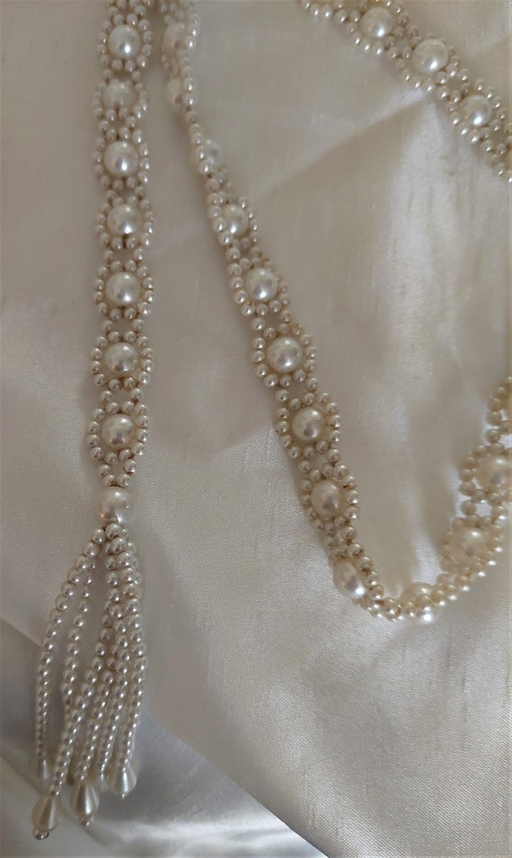 Vintage Intricate Woven Pearl Lariet Necklace wit… - image 6