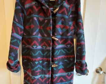 Vintage Woolrich Long Wool Coat Navajo Design- Size Small to Large