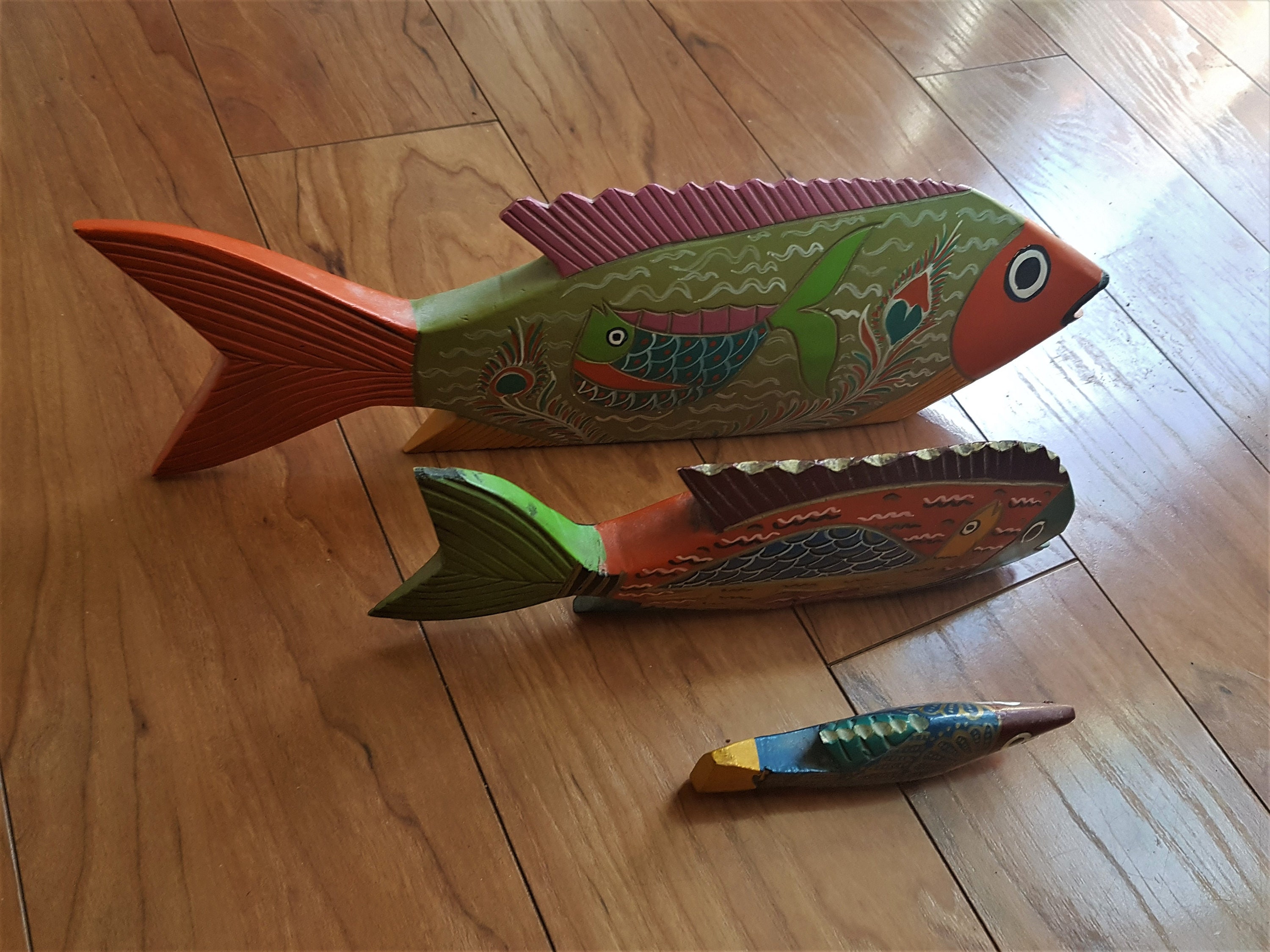 Bali Wood Hand Made Fish Family Etsy