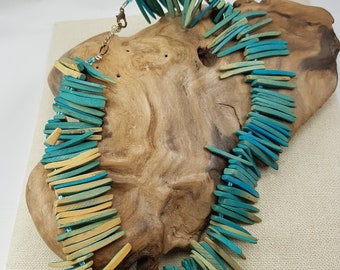 Boho Turquoise Wood Bib Necklace - 16 Inches