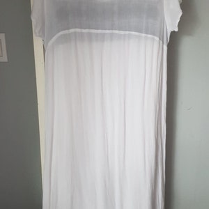 White Cotton and Blue Embroidered long Sundress Lined ,Size Large image 7