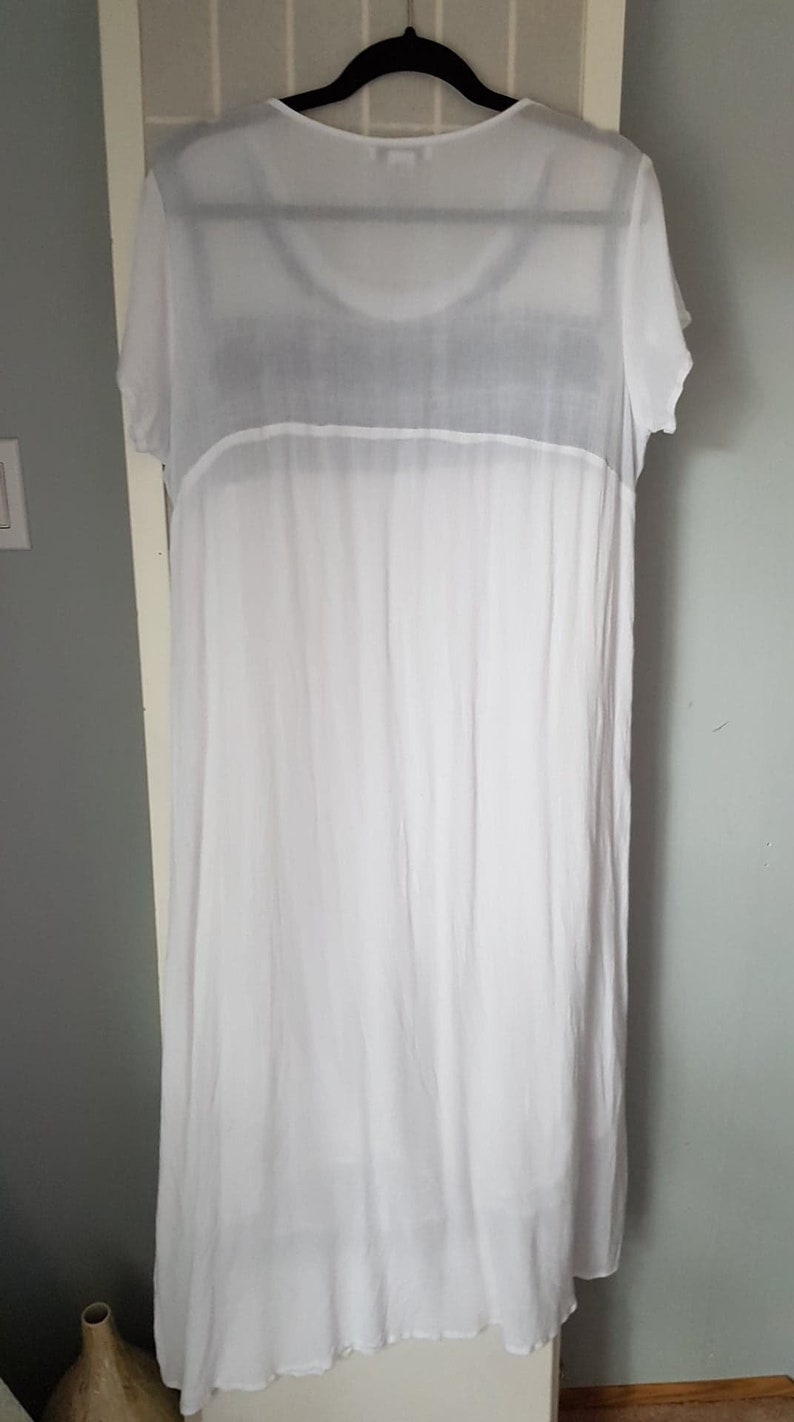 White Cotton and Blue Embroidered long Sundress Lined ,Size Large image 7