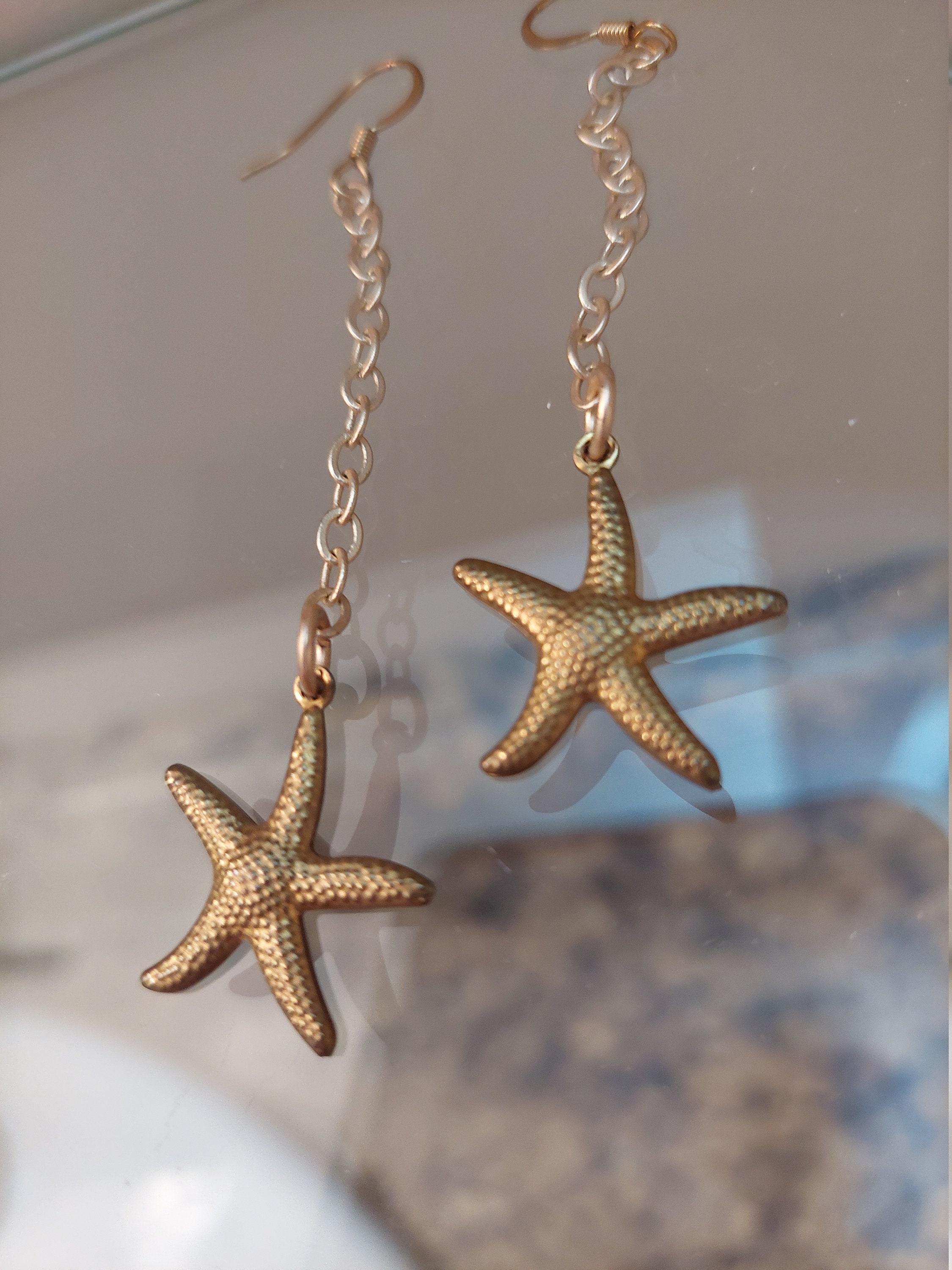 Handmade Gold Starfish Dangle Earrings