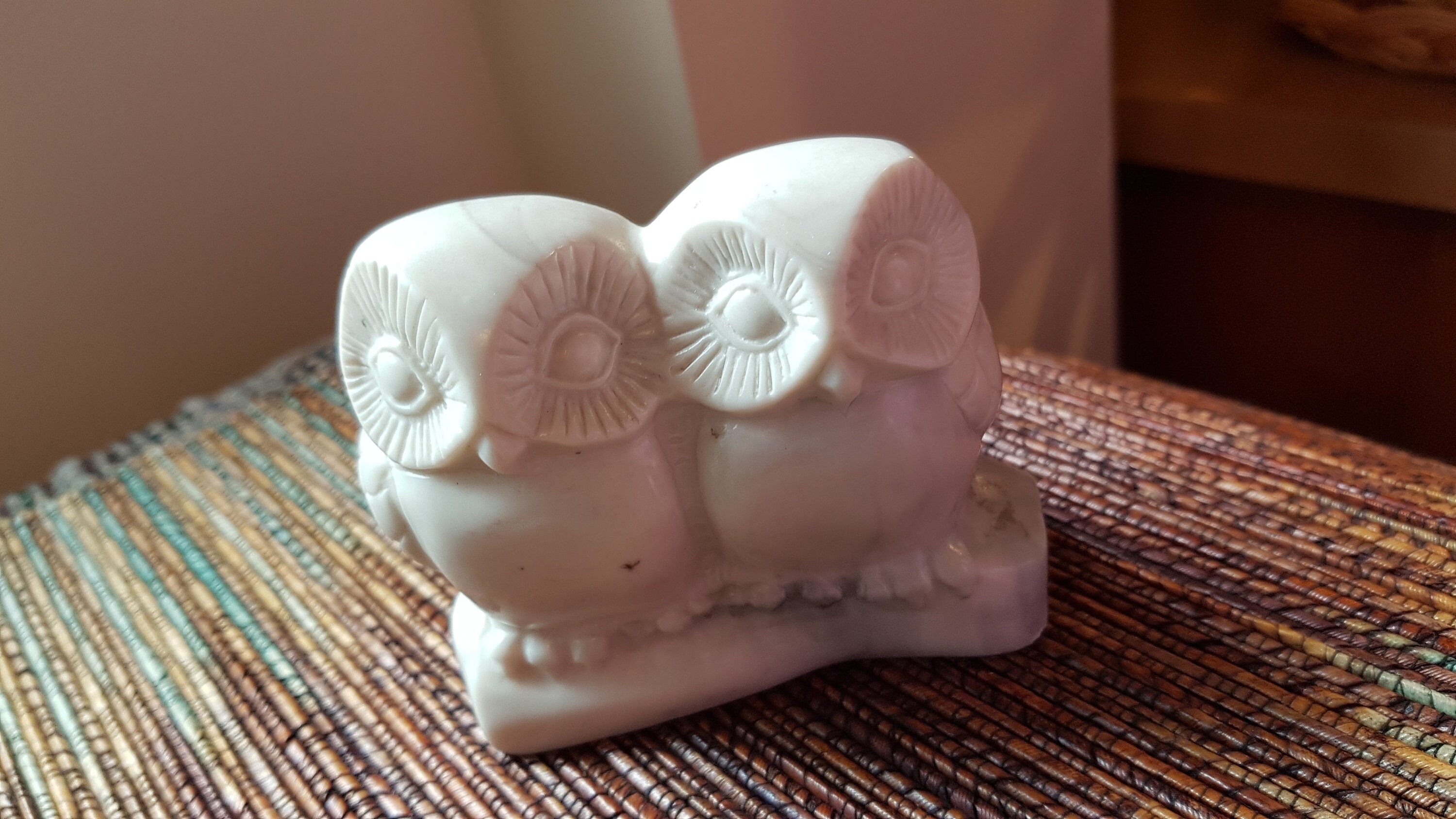 Vintage Pearlite DESIGN 2 Owls Carved Resin Statue Canada