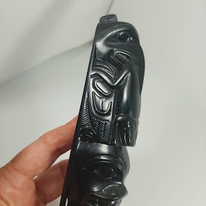 7.5 Inch Canada RAVEN, BEAR Vintage Native Totem Pole Statue, Boma