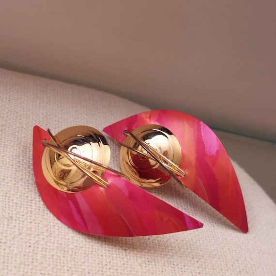 Enamel Pink and Gold Artisan Made Earrings - image 1