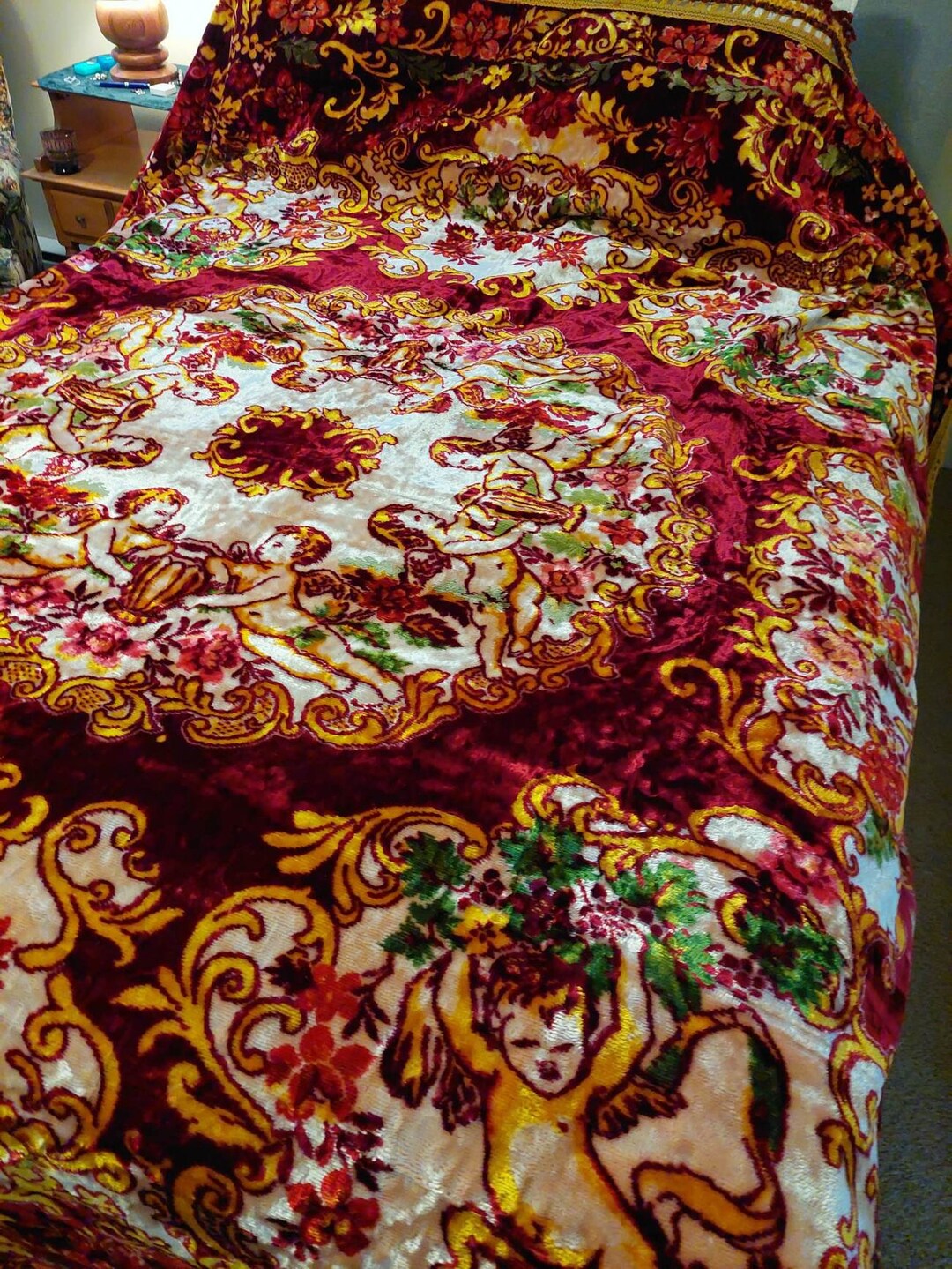 Vintage Italian Velvet Cherub Bedspread , Vintage Velvet Blanket, Tablecover Etsy