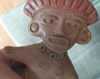 Vintage gesneden Peruaanse grote kleifluit, handgemaakt