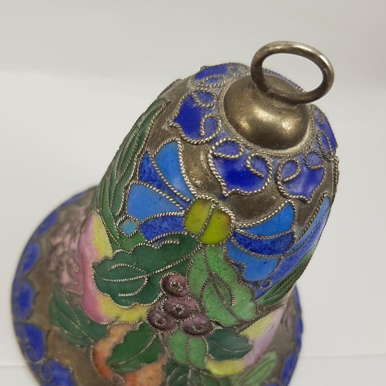Silver Vintage Cloisonne Flower Hanging Bell Ornament