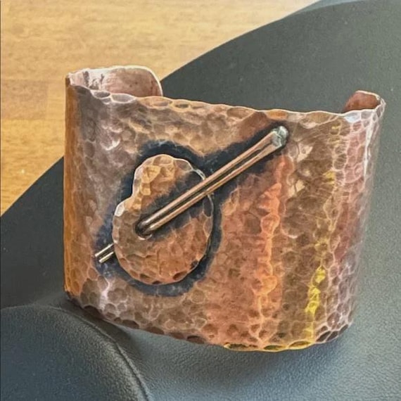 Vintage Solid Hammered Copper Artisan Artists Cuf… - image 2