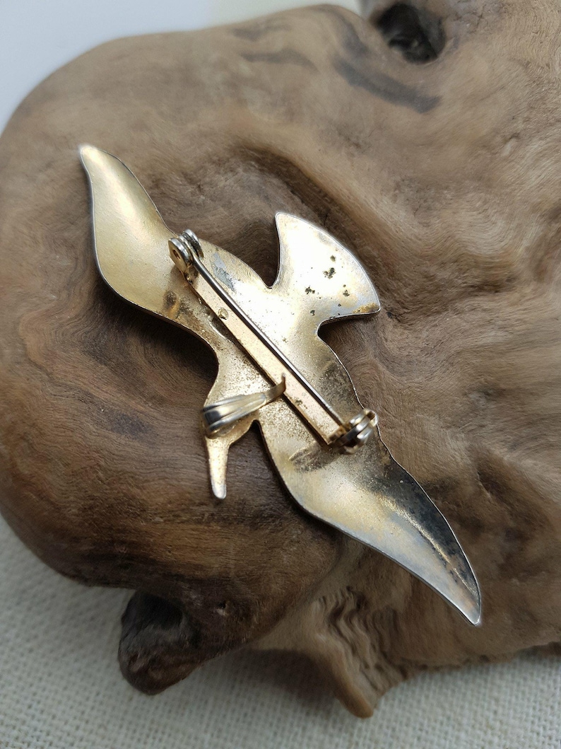 Vintage Bird and Genuine Jade Stone Brooch Pendant Option