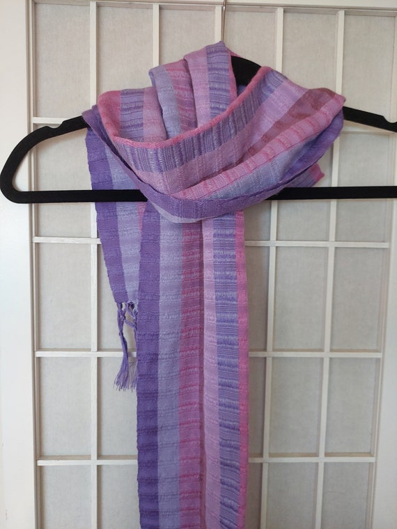 Purple woven Cotton Scarf with Tassels - image 3