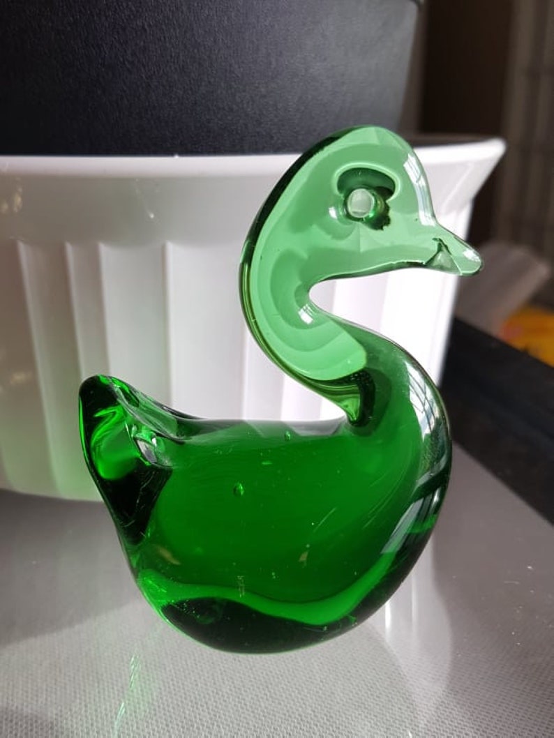 Vintage Murano Swan Green Glass Figurine