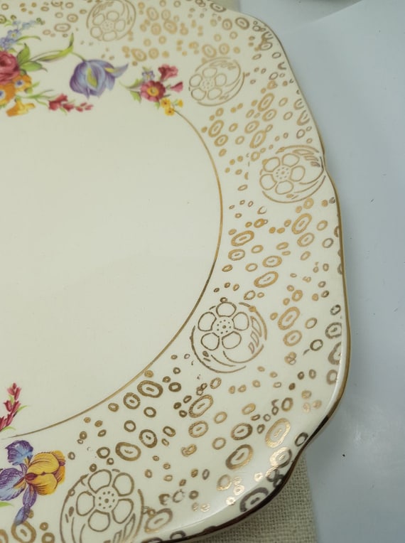 Vintage H&K Tunstall Gold Chintz Crinoline Lady 9” Square Cake Plate
