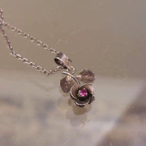 Vintage Tiny Ruby Stone Sterling Silver Pendant Necklace