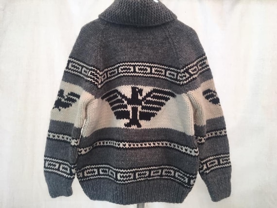 NEW Black and Grey Wool Phoenix Cowichan Sweater J