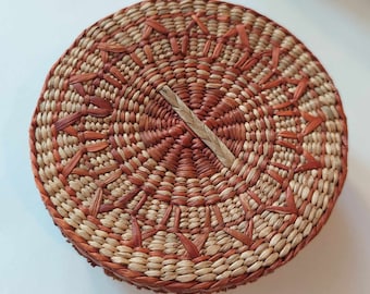 Vintage First Nations Native Fine Woven Lidded Basket