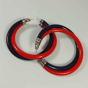Overlapping Black and Red Vintage Half Hoop Earrings