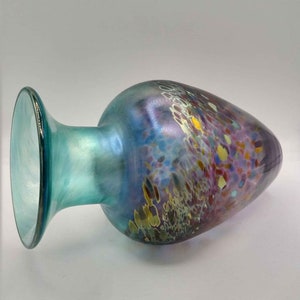 Stunning Robert Held Green and Pink Iridescent Vase, 8.5 inches high