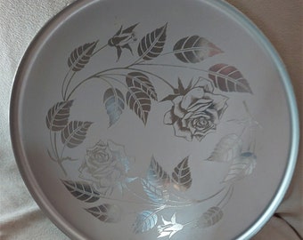 Aluminum Vintage Canadian Flower Serving Tray by Silhouette