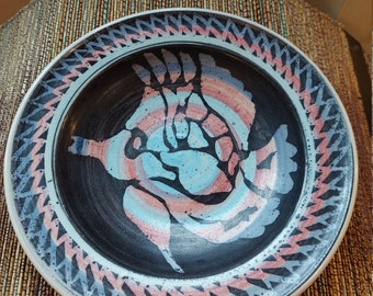 Plato llano de cerámica vintage Seahorse Studio