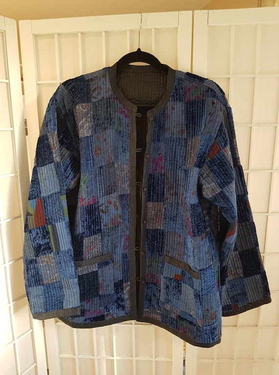 Ladies Vintage Reversible Patchwork Velvet Kimono