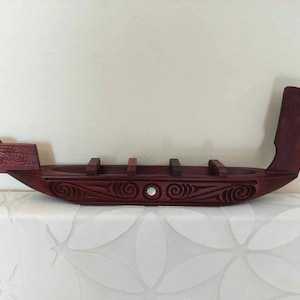 Maori Tekoteko Vintage Hand Carved Wooden Canoe - Made in New Zealand