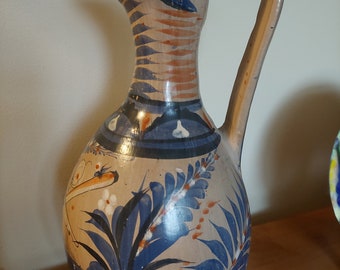 Vintage Mexico Tonala Bird  Large Clay Pitcher Vase